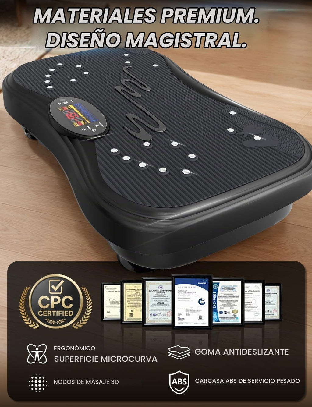 Máquina de placa vibratoria para ejercicio 480 lbs, pantalla a color, Bluetooth, 99 velocidades