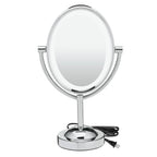 Conair espejo ovalado de dos caras con luz para maquillaje ampliación 1 x 7, Uno, Acabado de cromo pulido