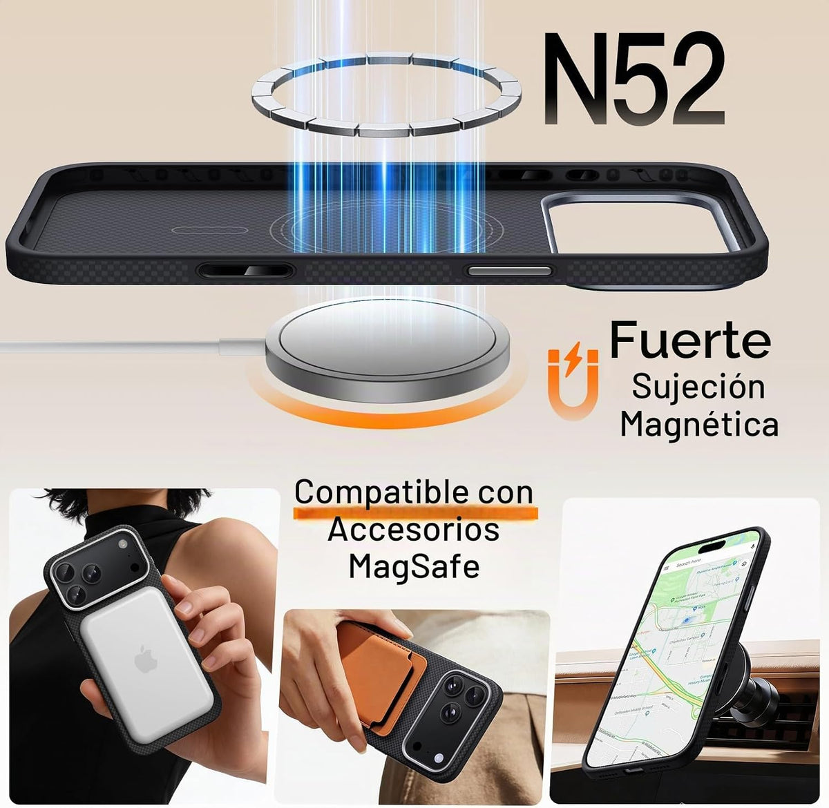 JETech Funda delgada de fibra de aramida para iPhone 18 Pro/17 Pro