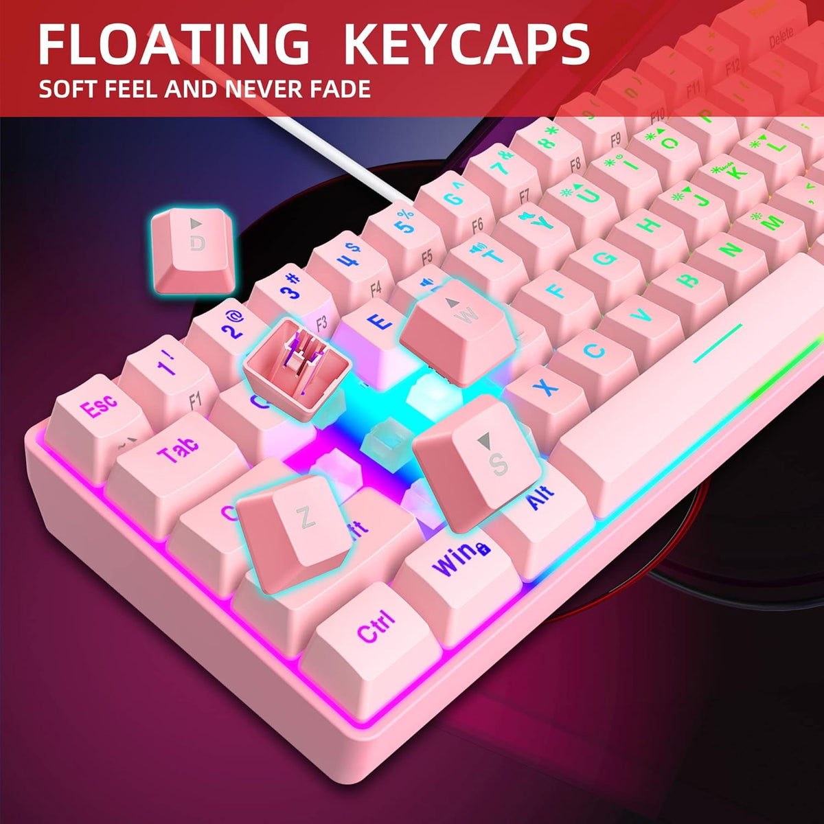 Snpurdiri - Teclado para videojuegos 60% con cable, retroiluminado...