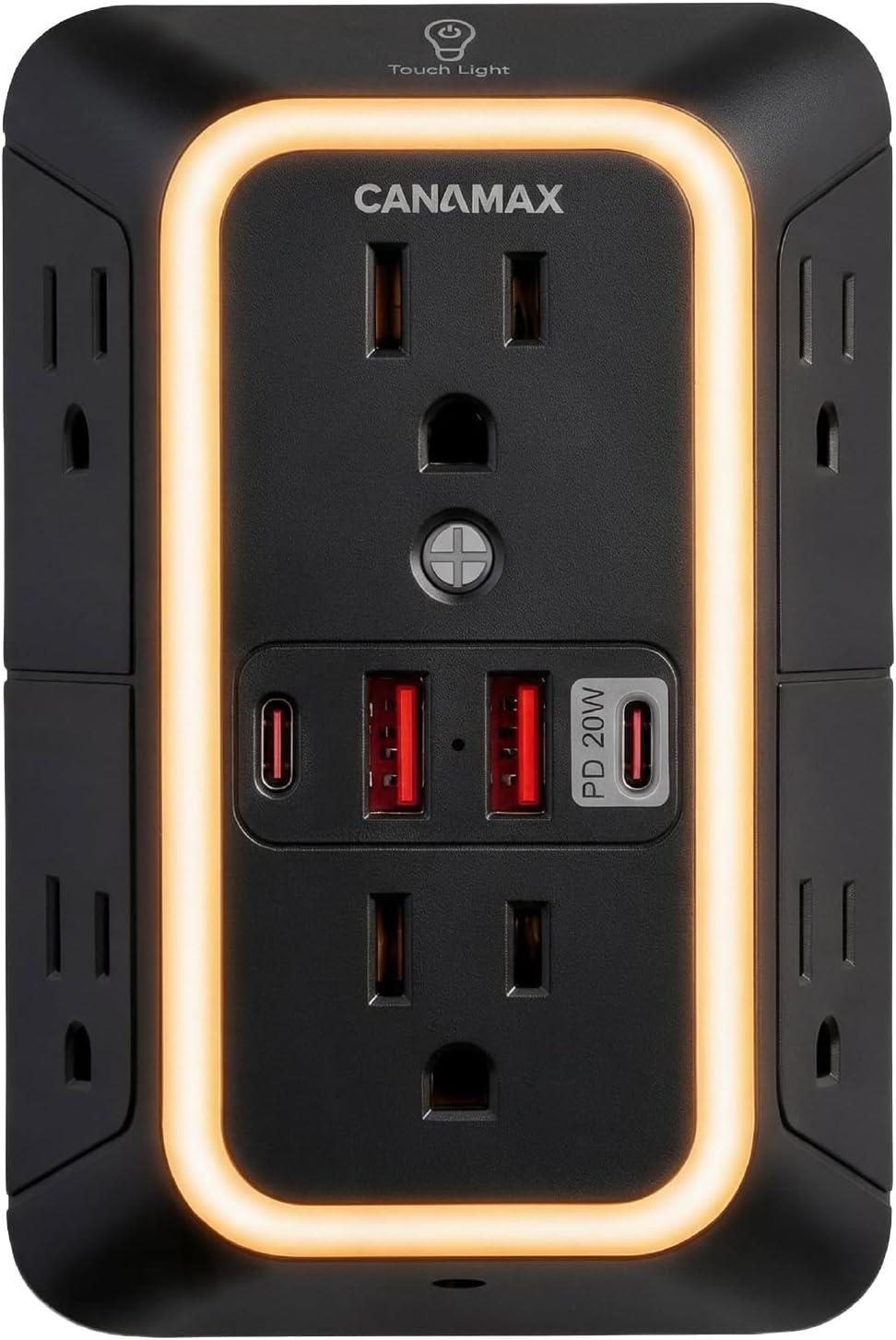 Extensor de toma de pared de enchufe múltiple negro - 6 salidas 4 puertos