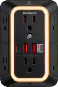 Extensor de toma de pared de enchufe múltiple negro - 6 salidas 4 puertos