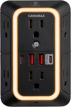 Extensor de toma de pared de enchufe múltiple negro - 6 salidas 4 puertos