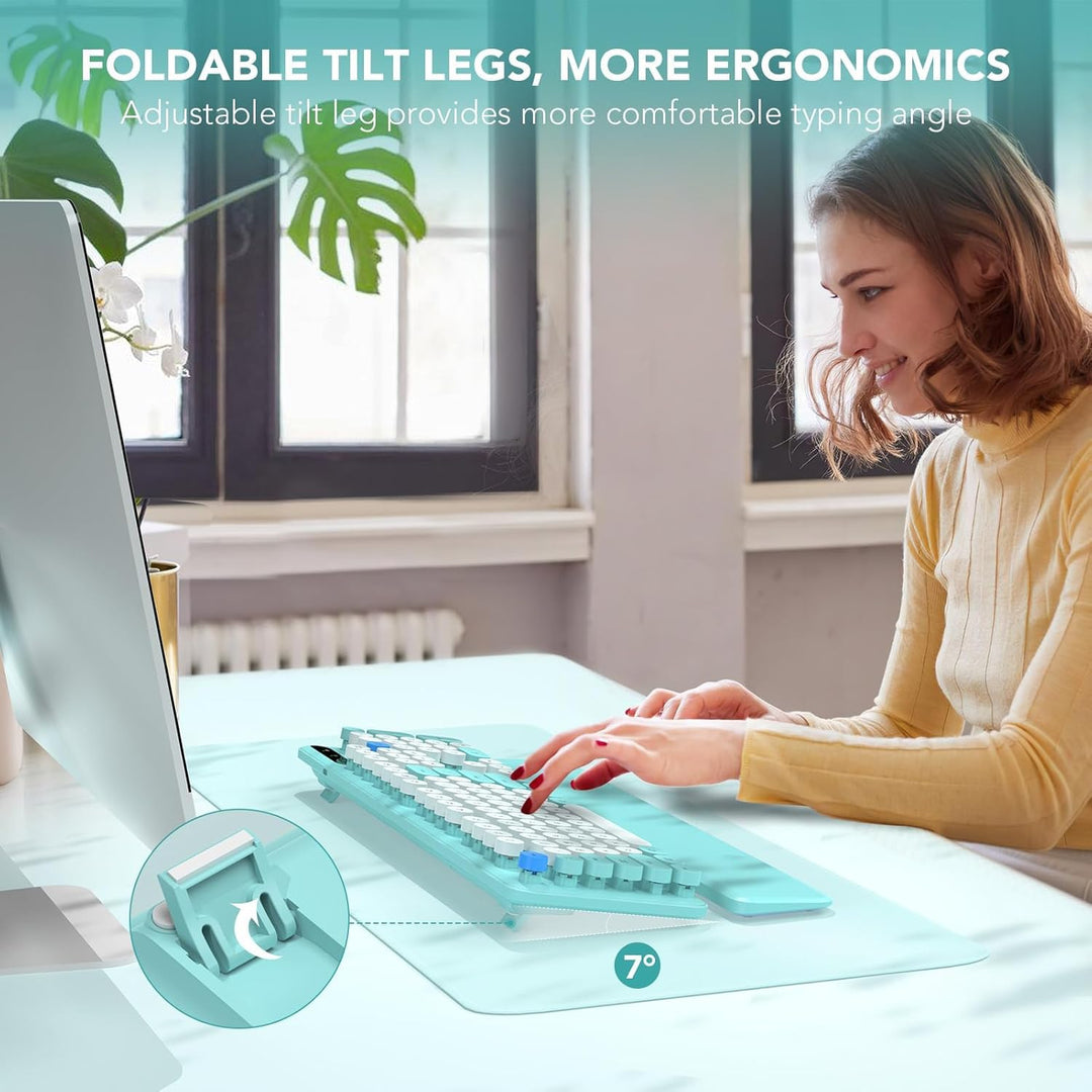 Teclado inalámbrico, teclas redondas, teclado de máquina de escribi...