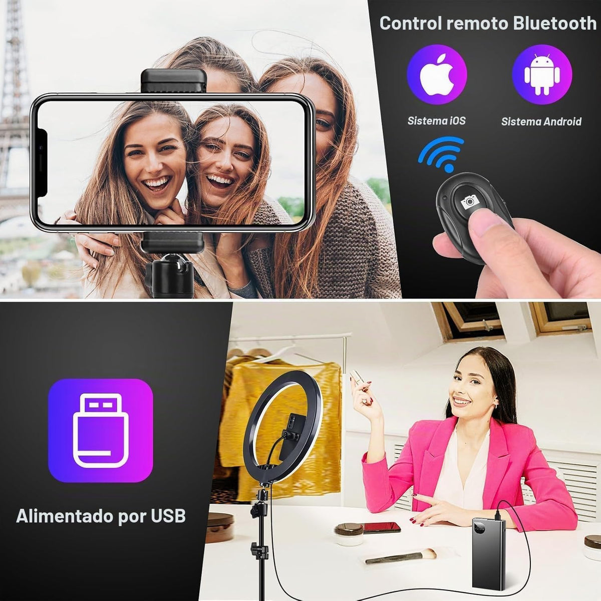 Anillo de luz para selfie de 10,3 "con soporte de trípode de 73 pulgadas