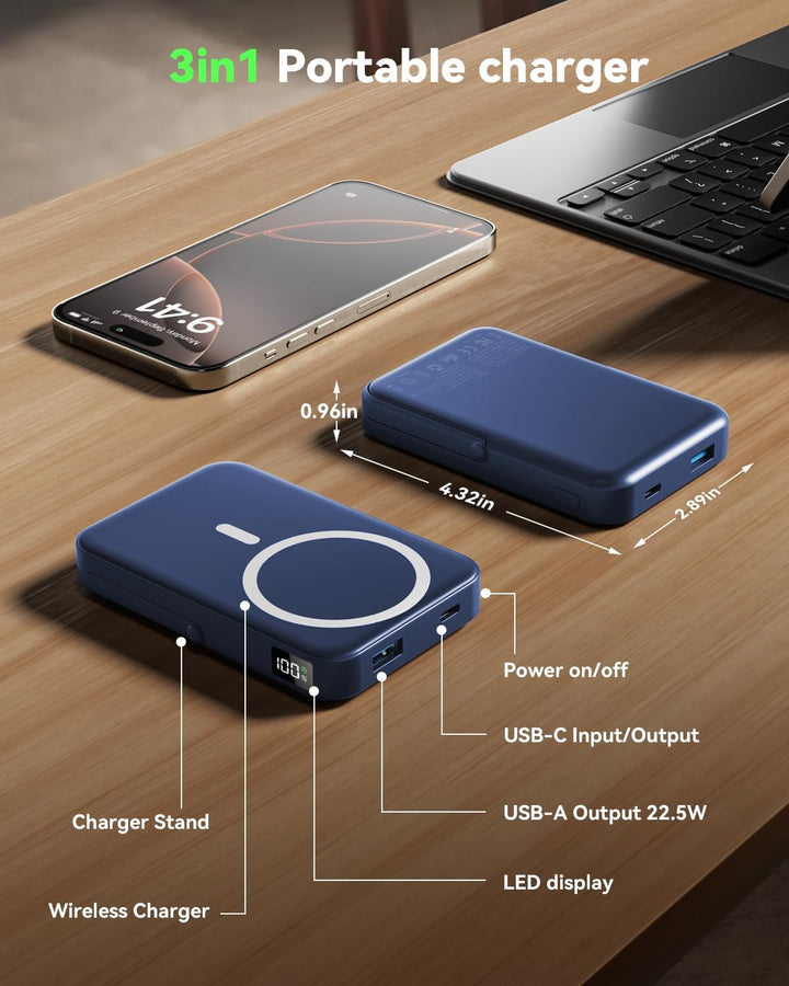 LENUTO Banco de energía magnético de 10000 mAh con carga MagSafe, c...