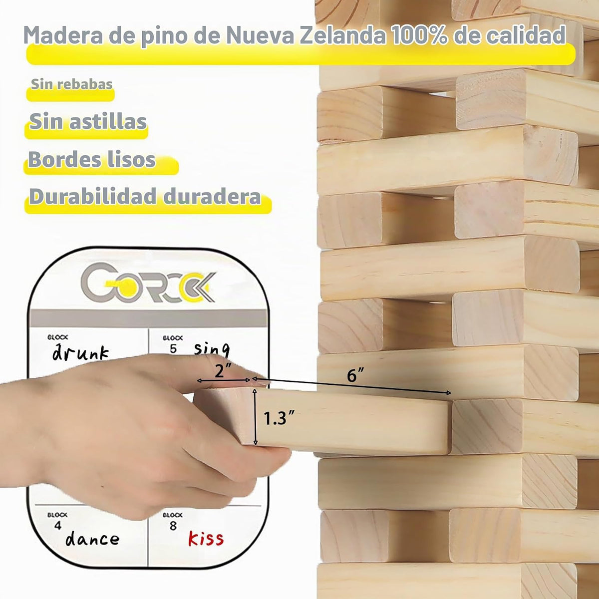 GOROCK Juego de torre gigante de volteo, juego de apilamiento de bloques de