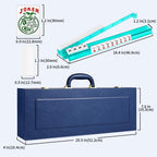 American Mahjong - Juego de maletas de cuero sintético portátil azul, 166 azulejos blancos, 4 bastidores Mahjong todo en uno con empujadores, incluye fichas y dados, juego de azulejos Travel
