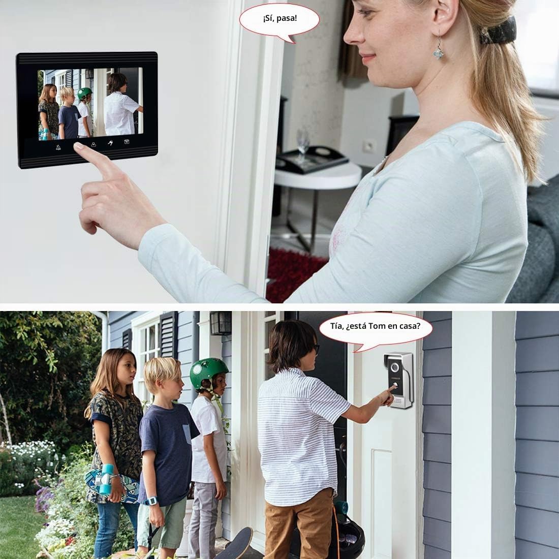 Video Intercom System, Monitor de 7 Pulgadas Conectado por cable, Kit de Puerta con Timbre y Cámara