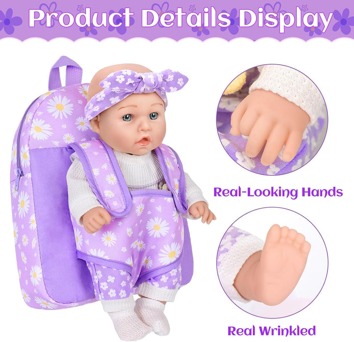 Muñeca de bebé de 12 pulgadas con patrón de flores con portabebés t...