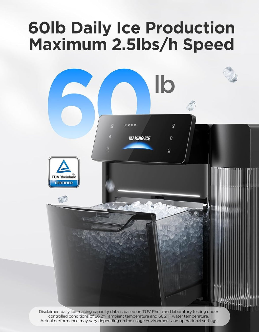 GoveeLife Máquina de hielo Smart Nugget Pro, 60 libras diarias, hielo de 6