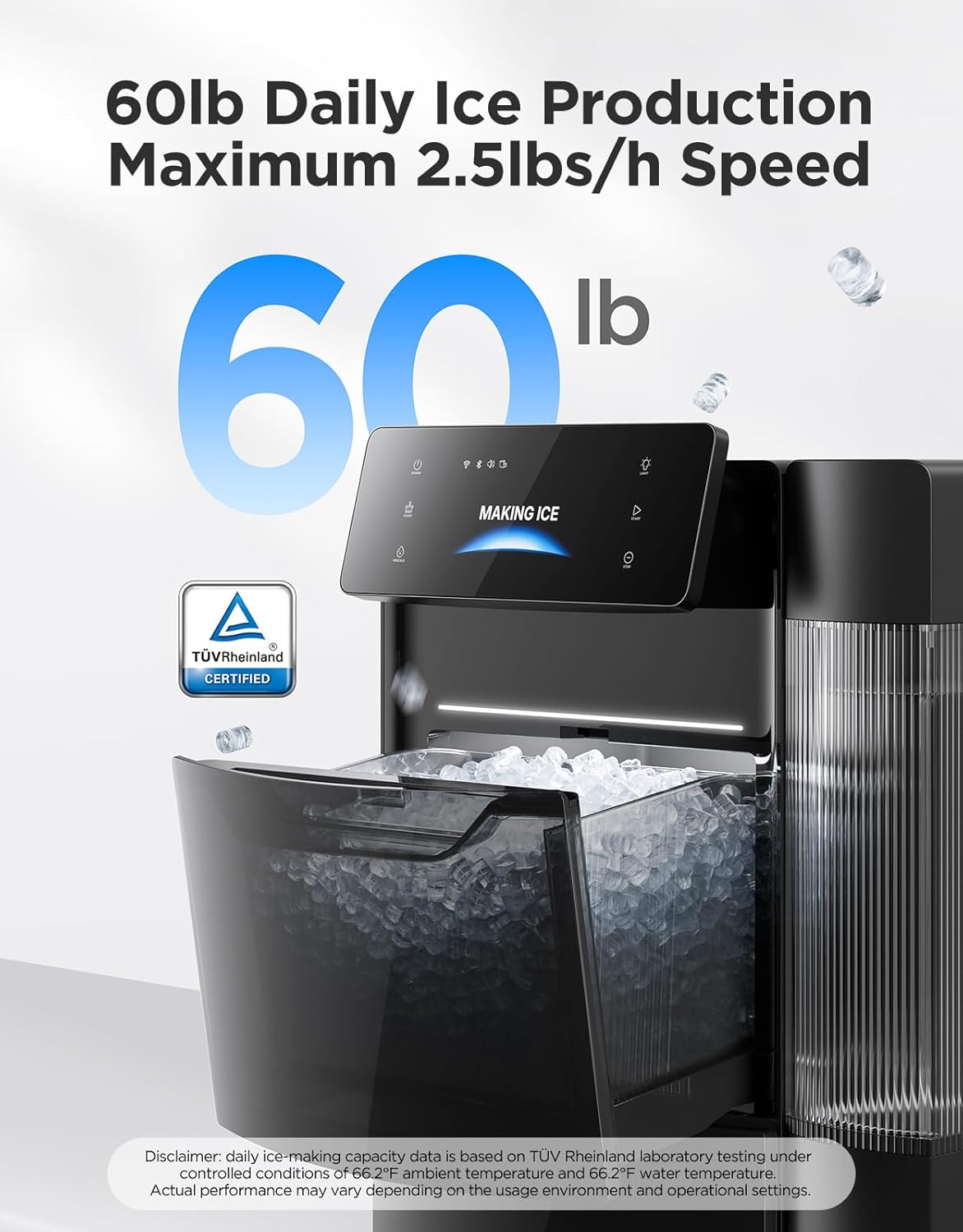 GoveeLife Máquina de hielo Smart Nugget Pro, 60 libras diarias, hielo de 6