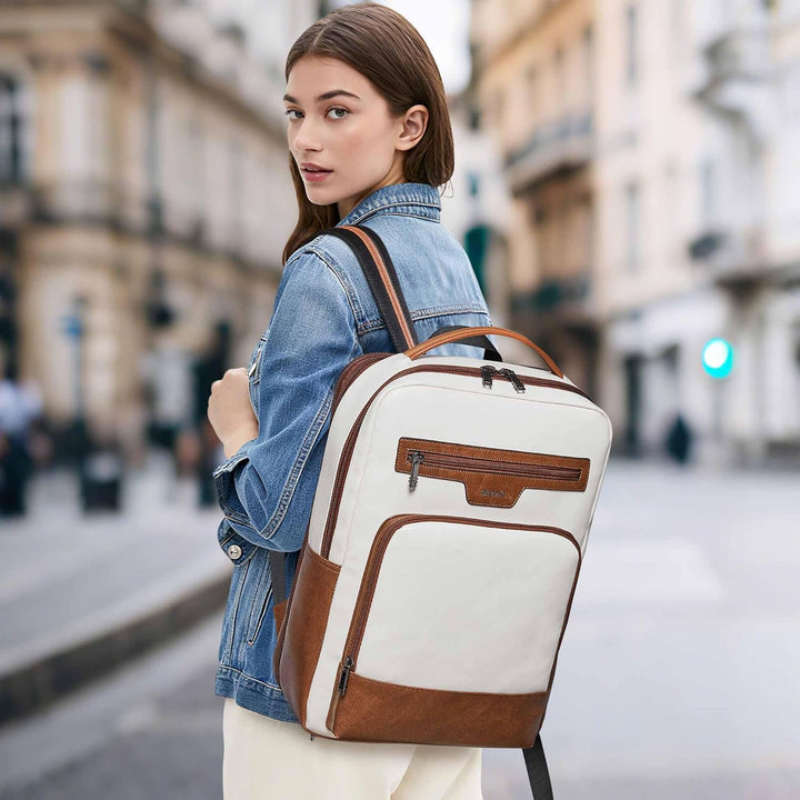 Mochila de cuero para laptop Shrrie para mujeres y hombres, mochila...