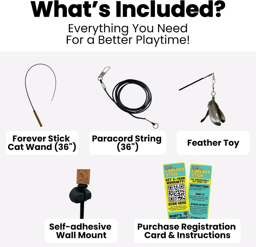 Forever Stick - Varita irrompible para gato, juguete de plumas duradero