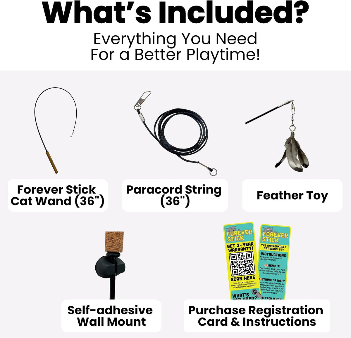 Forever Stick - Varita irrompible para gato, juguete de plumas duradero