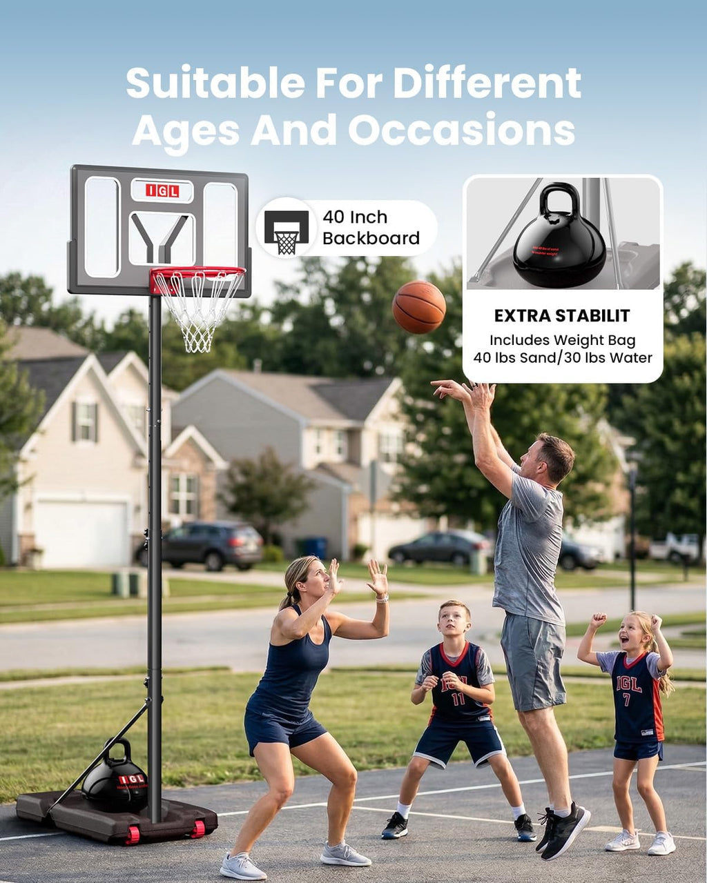 Aro de baloncesto portátil, sistema de canasta ajustable de 5.6-10 pies, aro de baloncesto de 44 pulgadas para exteriores y metas para niños, jóvenes y adultos en el patio trasero, entrada con