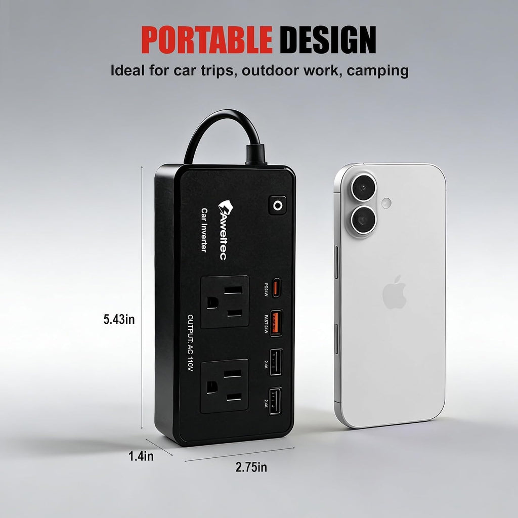 Inversor de coche de 200 W 12 V-110 V convertidor de CA LED USB-C