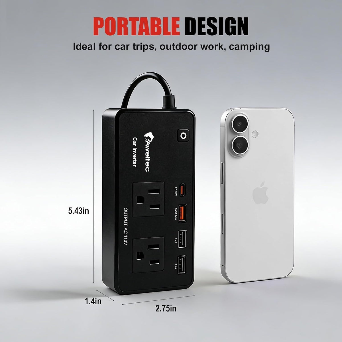Inversor de coche de 200 W 12 V-110 V convertidor de CA LED USB-C
