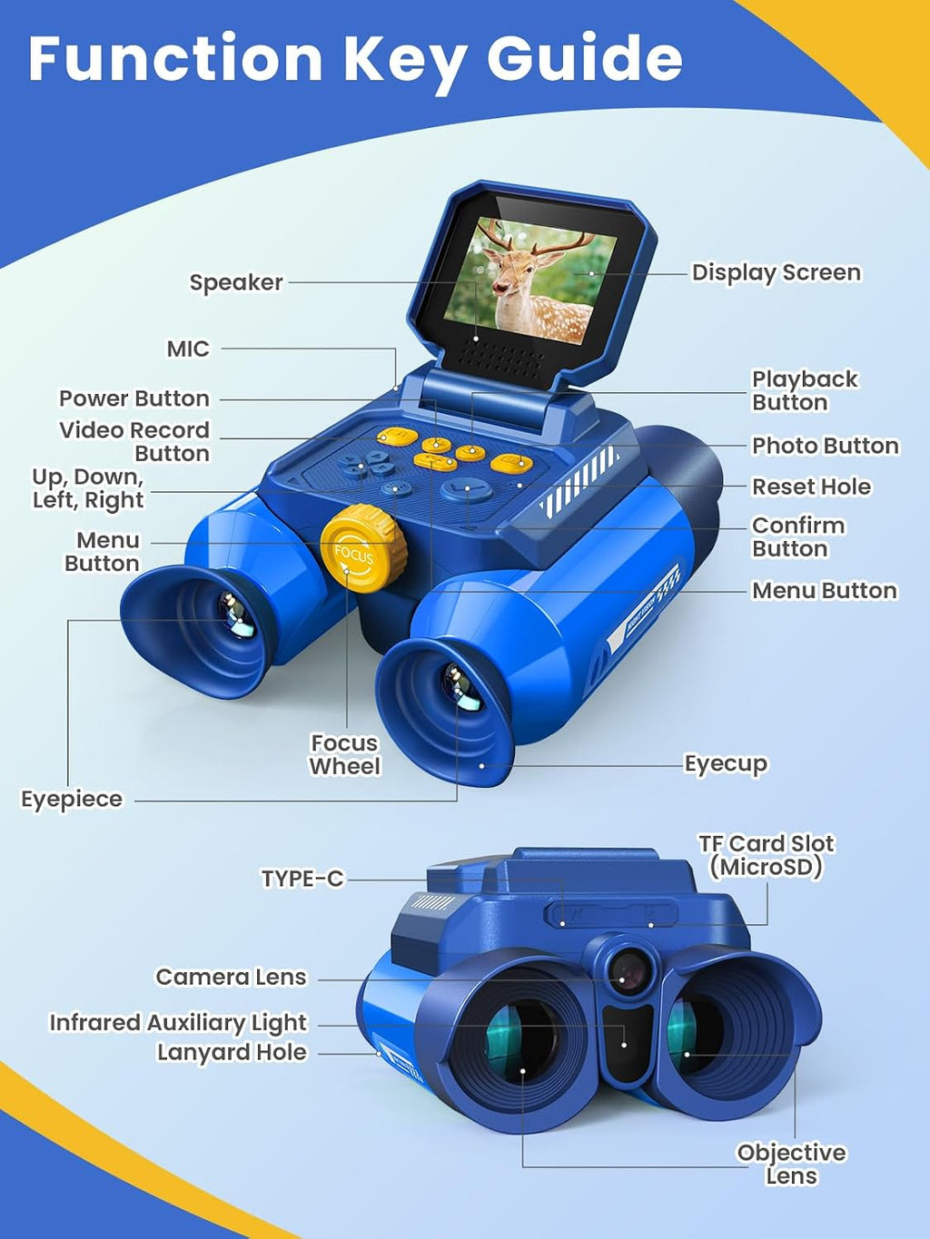 Binoculares para niños con cámara de visión nocturna, telescopio para niños, zoom óptico 10X, telescopio de aventuras mágicas, juguetes de telescopio, regalos para niños y niñas de 3, 4, 5, 6