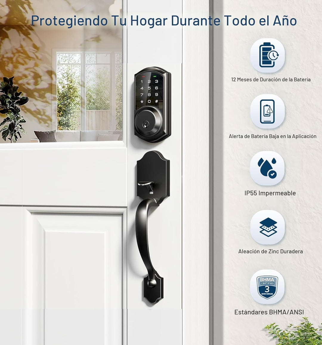 Veise VE06-H Juego de Cerradura Inteligente para Puerta Delantera,...