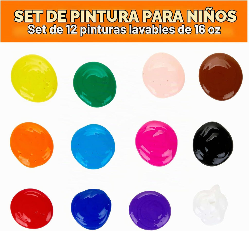 Crayola Pintura Lavable para niños 12 unidades, Pintura para manualidades en aula imprescindible