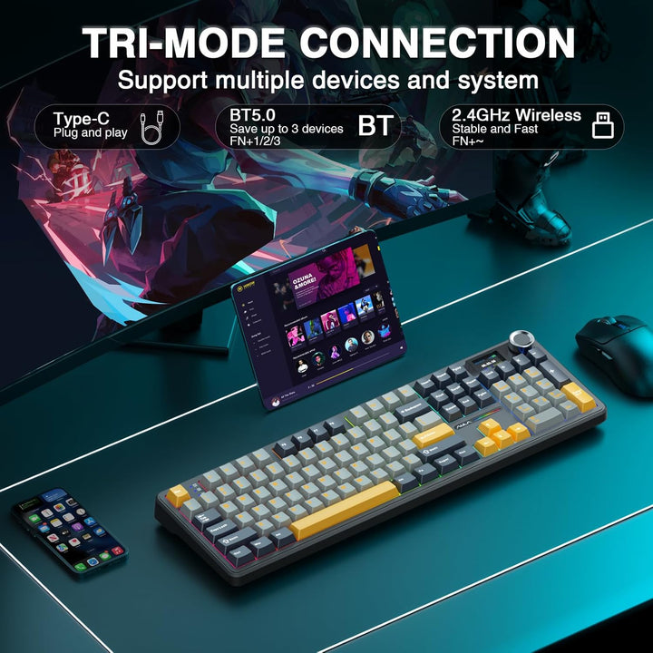 AULA F108 PRO - Teclado mecánico inalámbrico con pantalla y perilla...