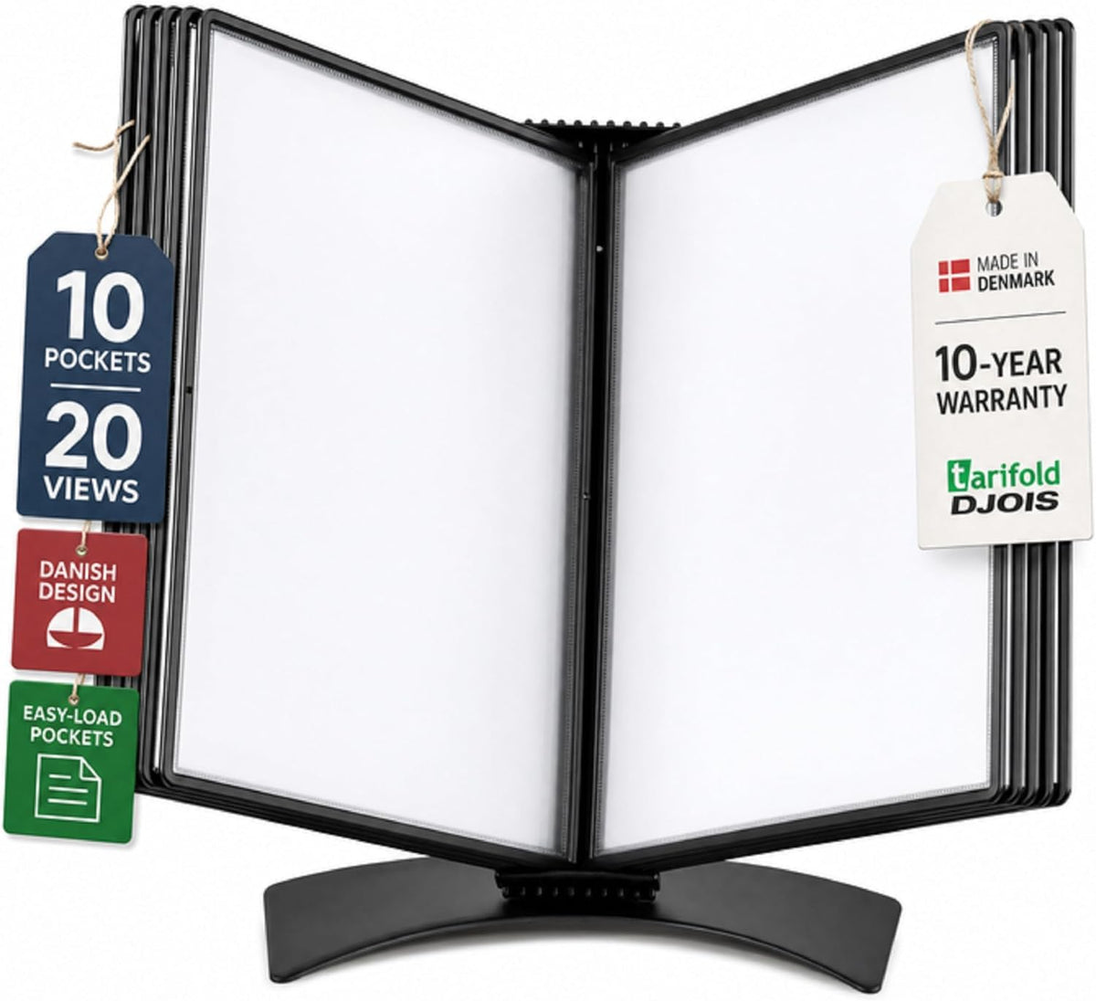 Sistema de Referencia de Escritorio Tarifold, 10 Bolsillos con Diseño de Carga Fácil, Negro