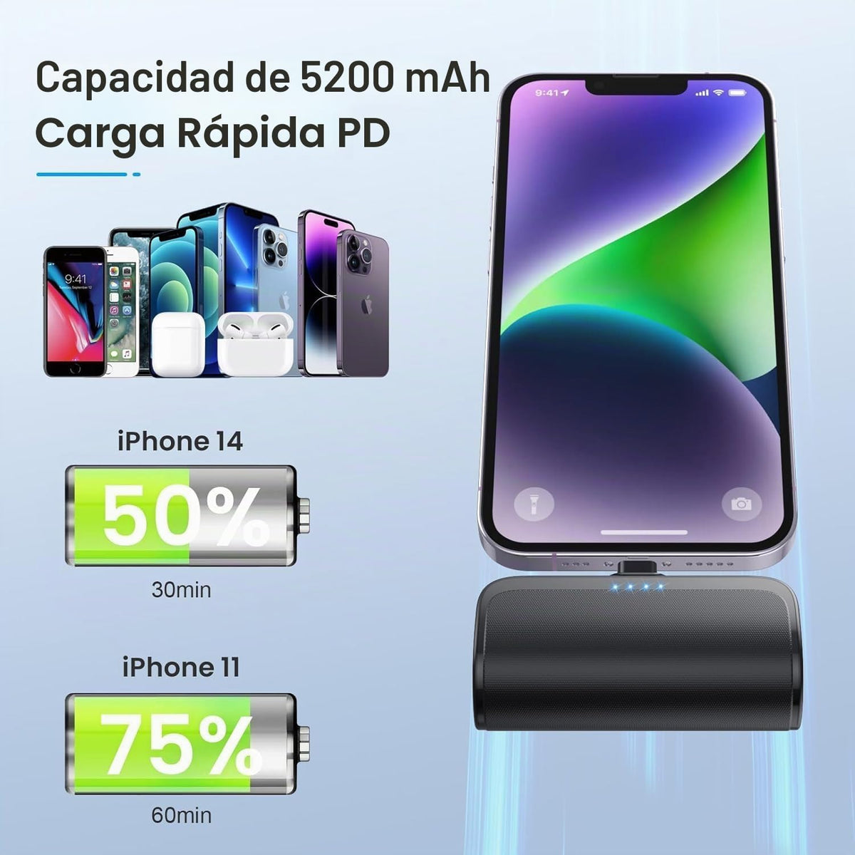 [Paquete de 2] Mini cargador portátil para iPhone, 5200 mAh