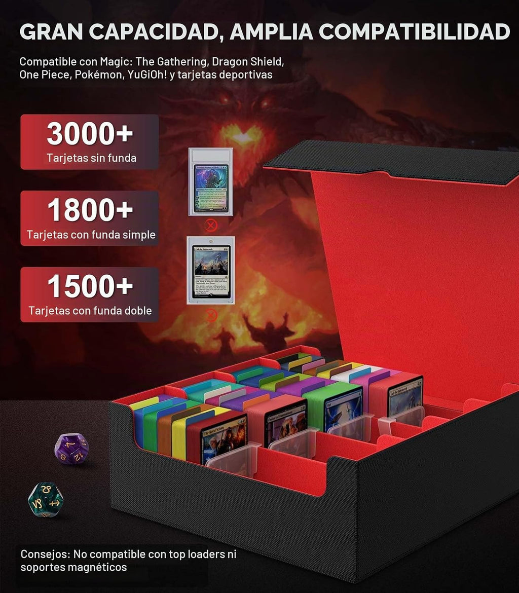 MoKo Trading Card Storage Box para MTG, 3000+ Card Organizer, negro Red
