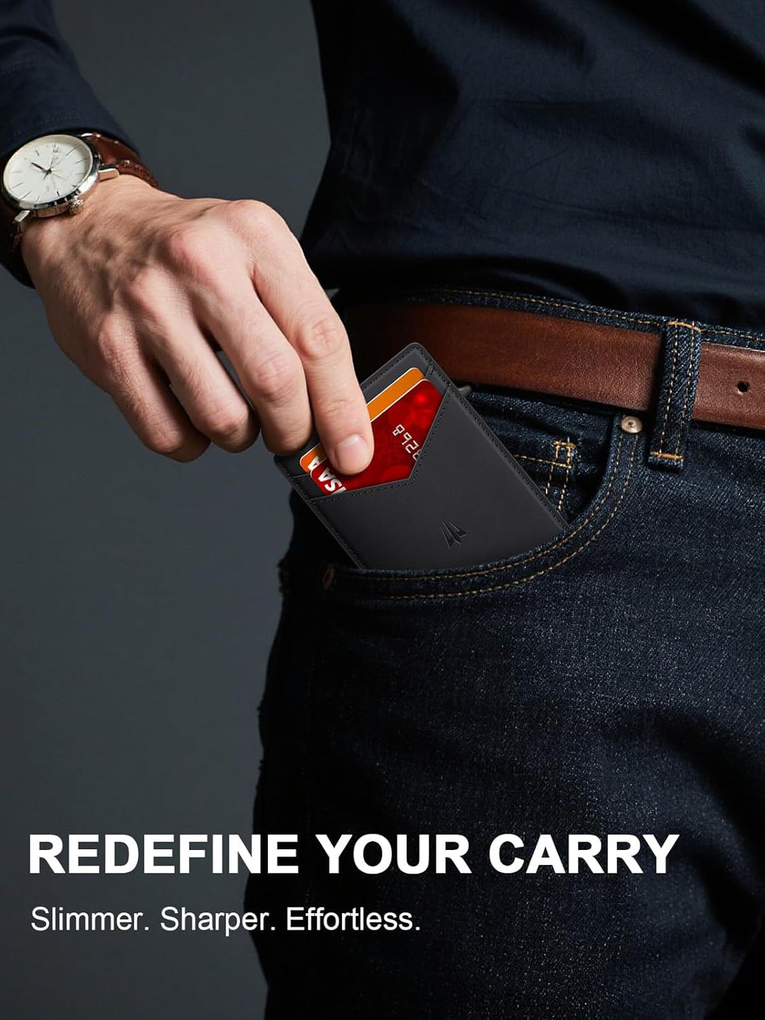 Cartera para hombre, delgada y minimalista con clip para dinero y v...