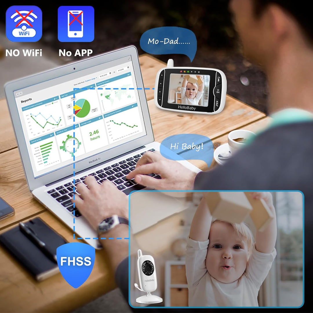 HelloBaby Monitor de video para bebés con cámara y audio, pantalla...