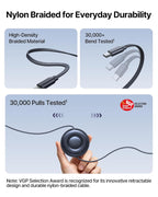 Baseus Cable USB C a USB C, cable de carga rápida retráctil USB C 5A de 100 W, cable de carga USB tipo C preestablecido de 4 etapas para iPhone 17/16/15, MacBook, iPad, Samsung S26/S25/S24+ (3.3 pies)