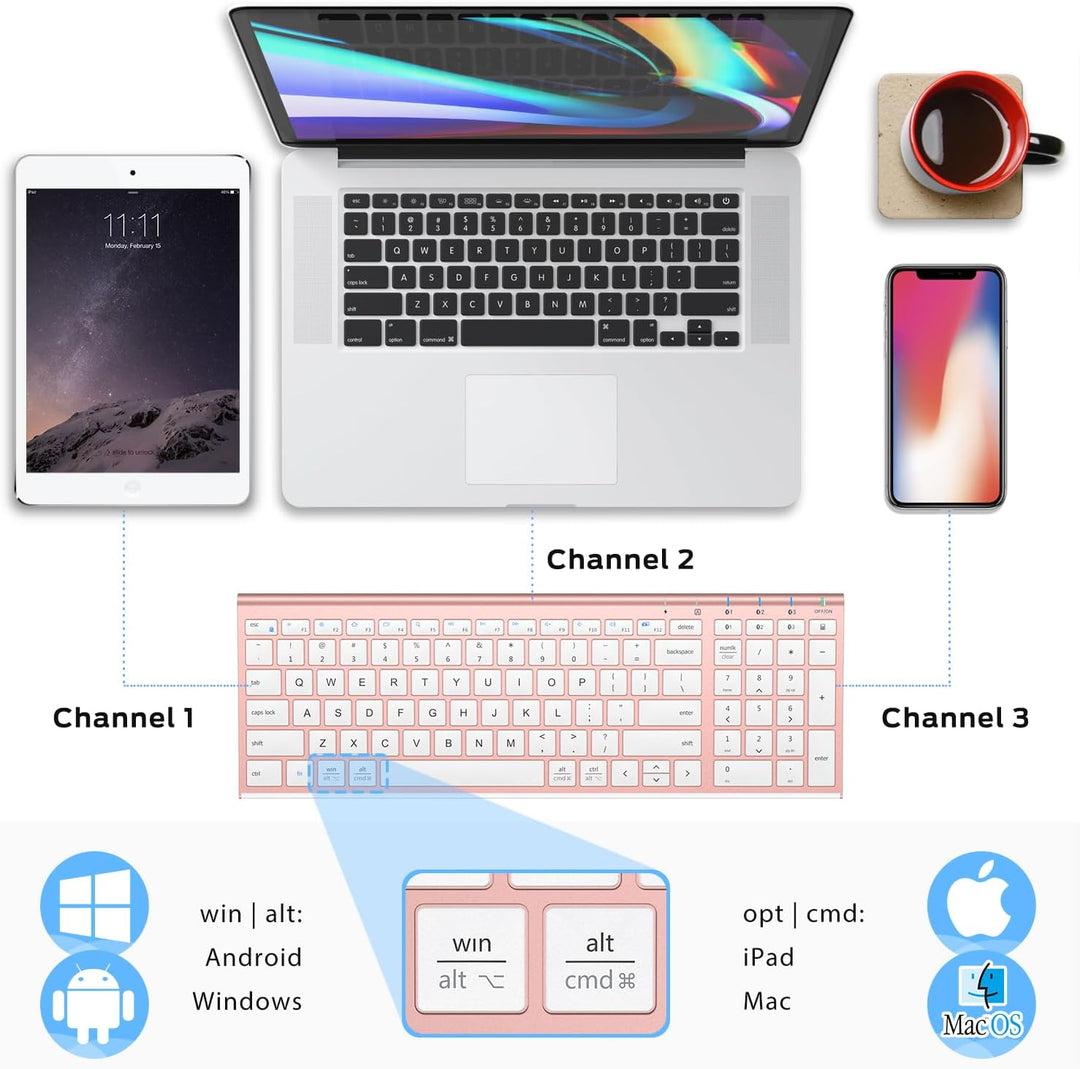 iClever BK10 Teclado Bluetooth, Teclado Inalámbrico Recargable Ultr...