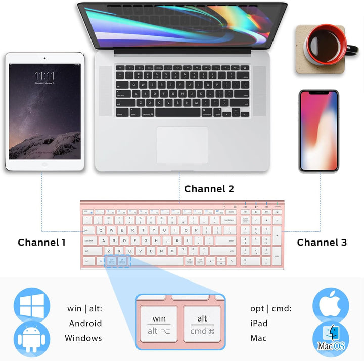 iClever BK10 Teclado Bluetooth, Teclado Inalámbrico Recargable Ultr...