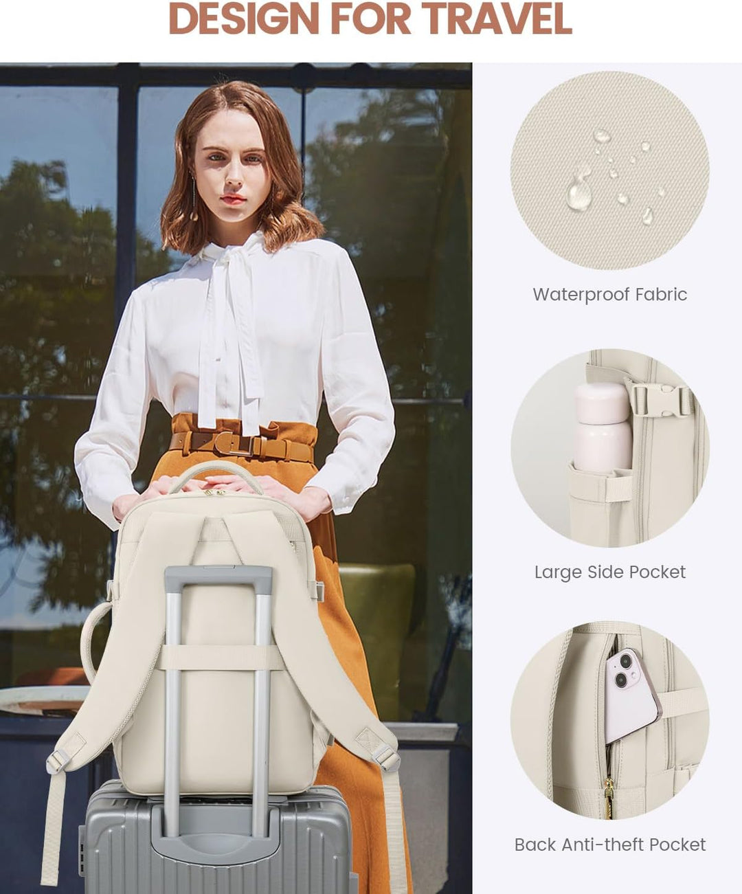 LOVEVOOK Mochila de viaje para mujer y hombre, Beige, Mochilas de v...