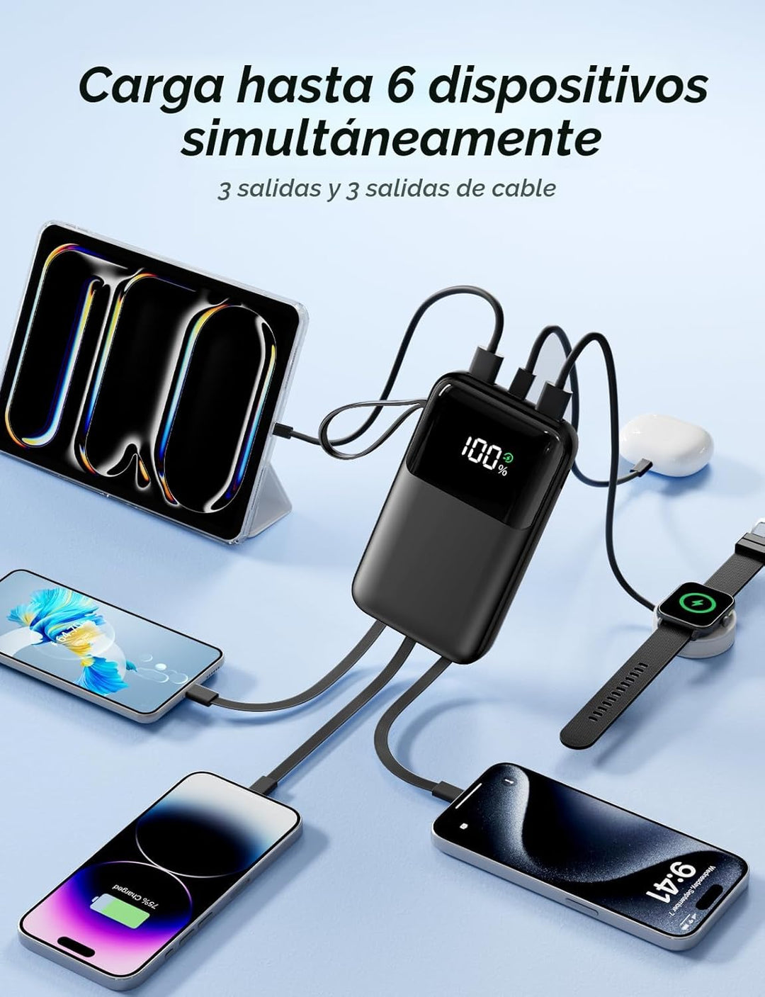 Banco de energía, cargador portátil de 15000 mAh con cable integrad...