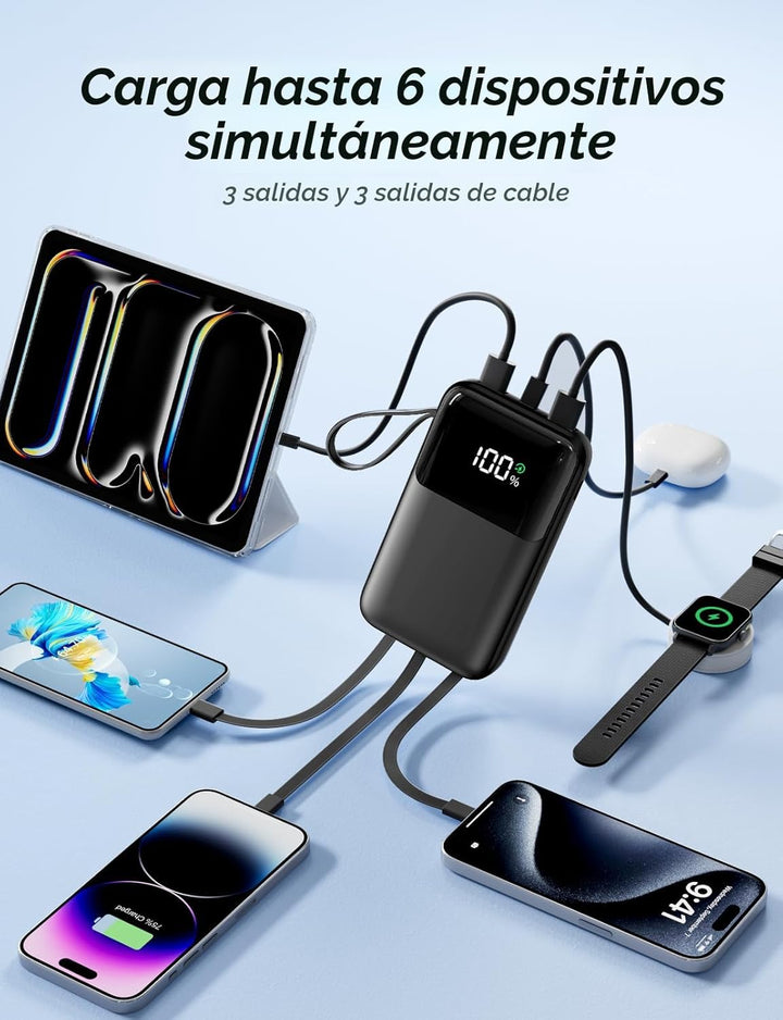Banco de energía, cargador portátil de 15000 mAh con cable integrad...