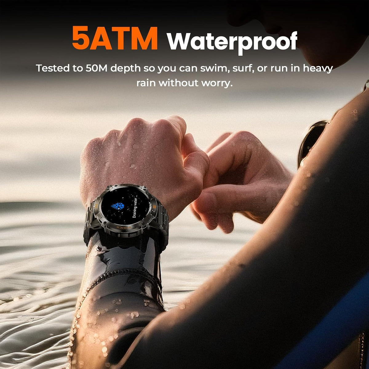 Reloj inteligente resistente para hombres, resistente al agua 5ATM