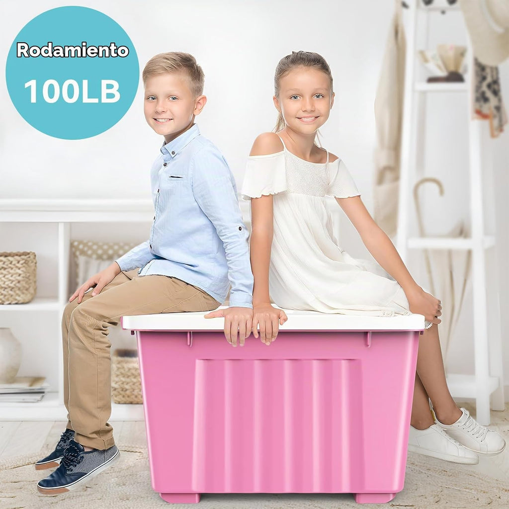Nazhura Contenedor de almacenamiento de plástico, cajas de almacenamiento apilables y encajables con tapas blancas y hebillas de cierre seguras, contenedor de almacenamiento grande (rosa/blanco, 72