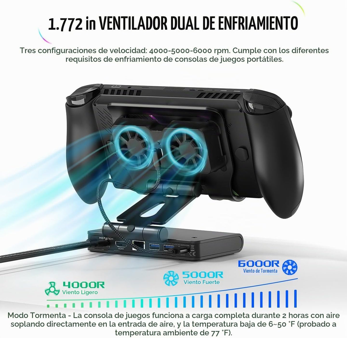 Estación de acoplamiento magnética de doble ventilador de refrigeración