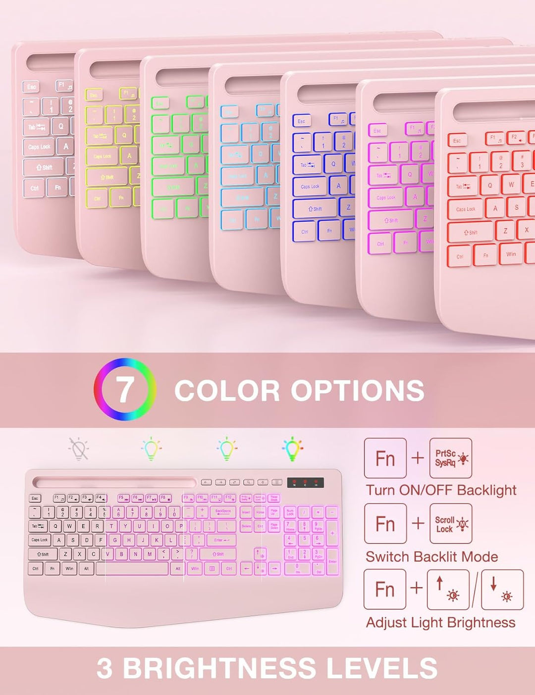 Combo de teclado y mouse inalámbricos, 9 efectos retroiluminados, r...