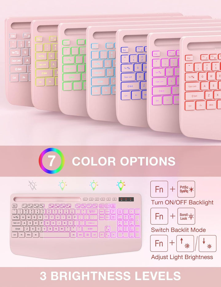 Combo de teclado y mouse inalámbricos, 9 efectos retroiluminados, r...