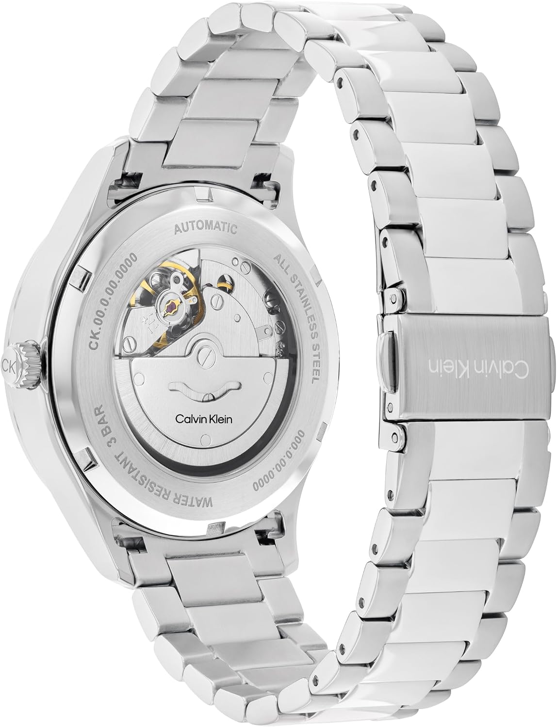 Calvin Klein CK Iconic - Reloj automático 3H de 1.575 in para hombre - Pulsera de acero inoxidable - Resistencia al agua 98.4 ft - Movimiento mecánico de cuerda automática - Reloj de lujo - Regalo