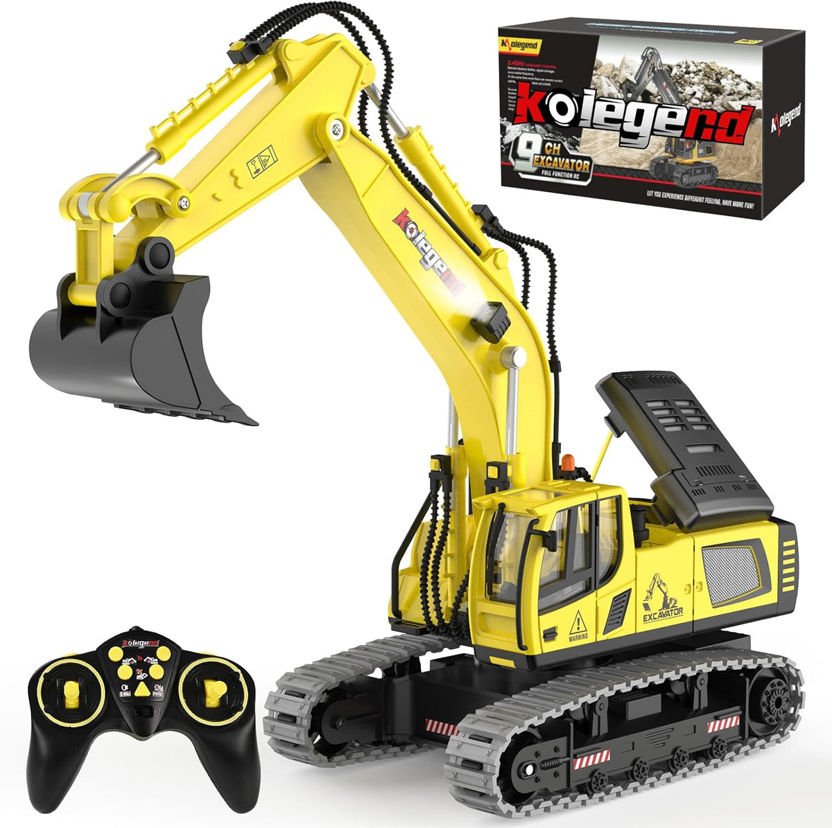 Kolegend Excavadora de juguete con control remoto 16 Pulgadas, Mediano, Amarillo