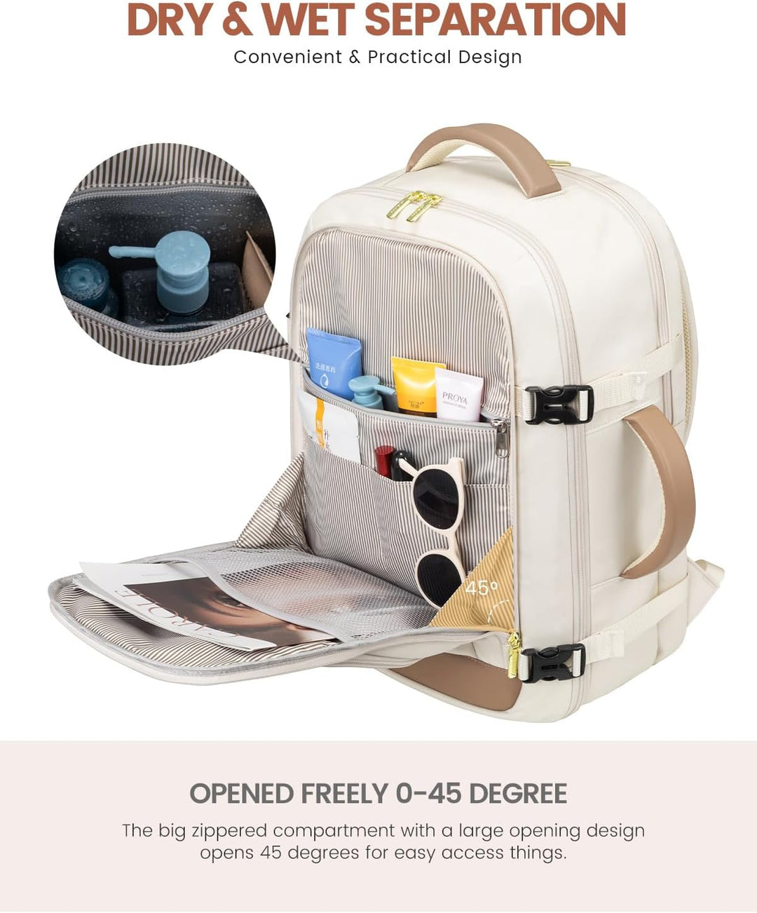 LOVEVOOK Mochila de viaje para mujer y hombre, Beige-caqui, Mochila...