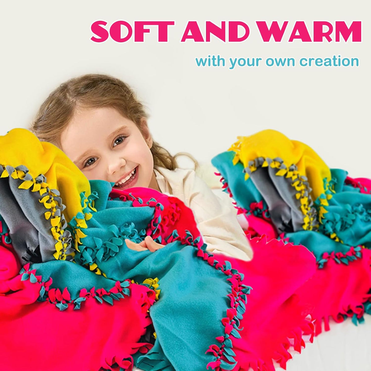 Ferberbears Kits de manualidades para niños de 8 a 12 años o adultos, para hacer colchas de nudo, de 62 x 50 pulgadas, manta grande de forro polar sin costura, lavable a máquina