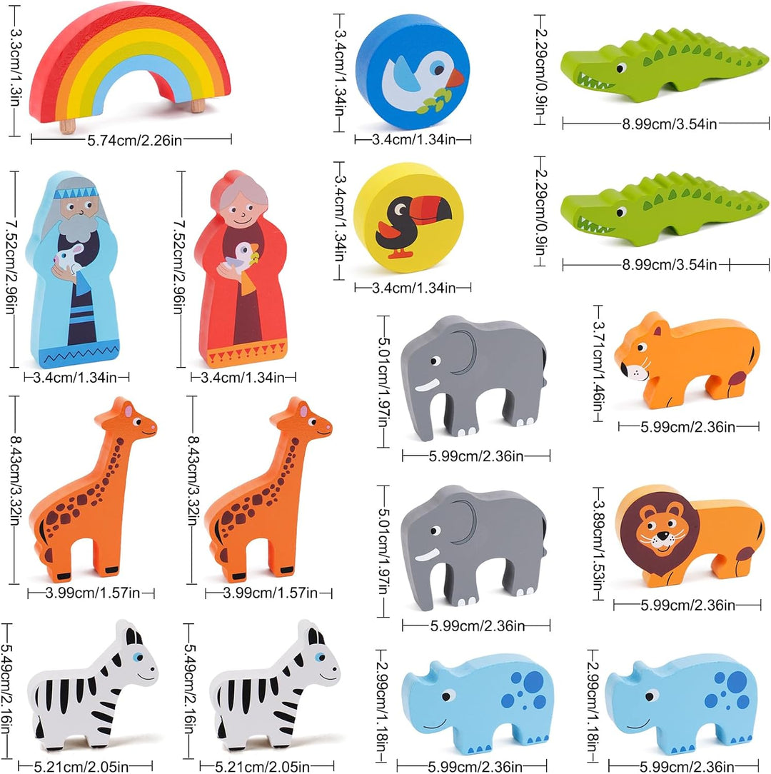 KMTJT Juego de animales de juguete de madera del arca de