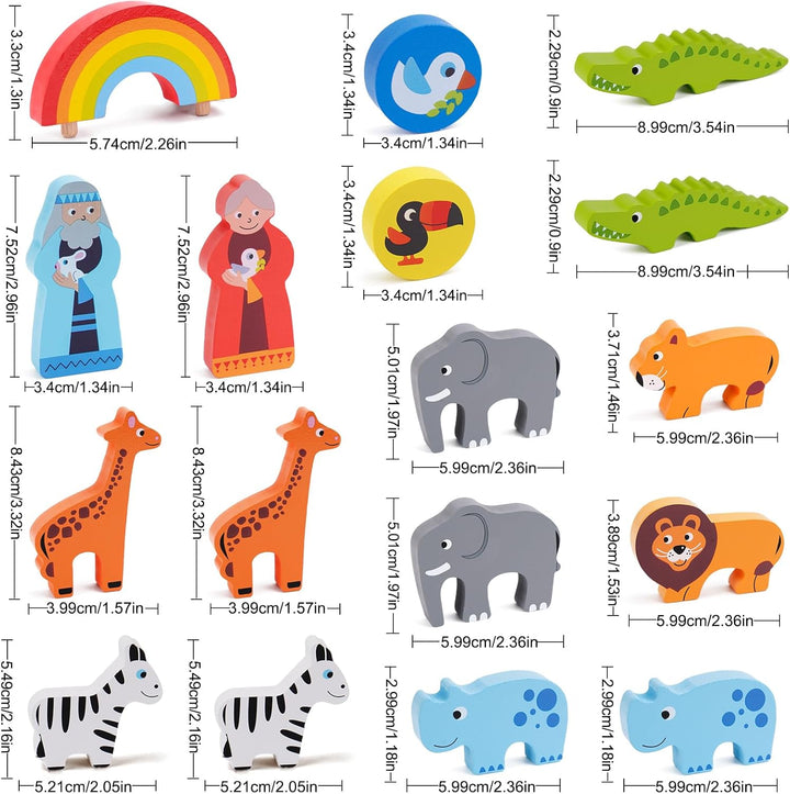 KMTJT Juego de animales de juguete de madera del arca de