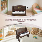 Piano de bebé para niños pequeños, piano de madera de 25 teclas para niños con control de volumen, mini instrumento educativo de música digital, piano de madera portátil de doble modo para niños de 3 años en adelante