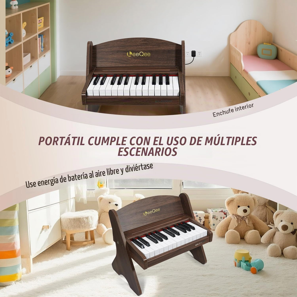 Piano de bebé para niños pequeños, piano de madera de 25 teclas para niños con control de volumen, mini instrumento educativo de música digital, piano de madera portátil de doble modo para niños de 3 años en adelante